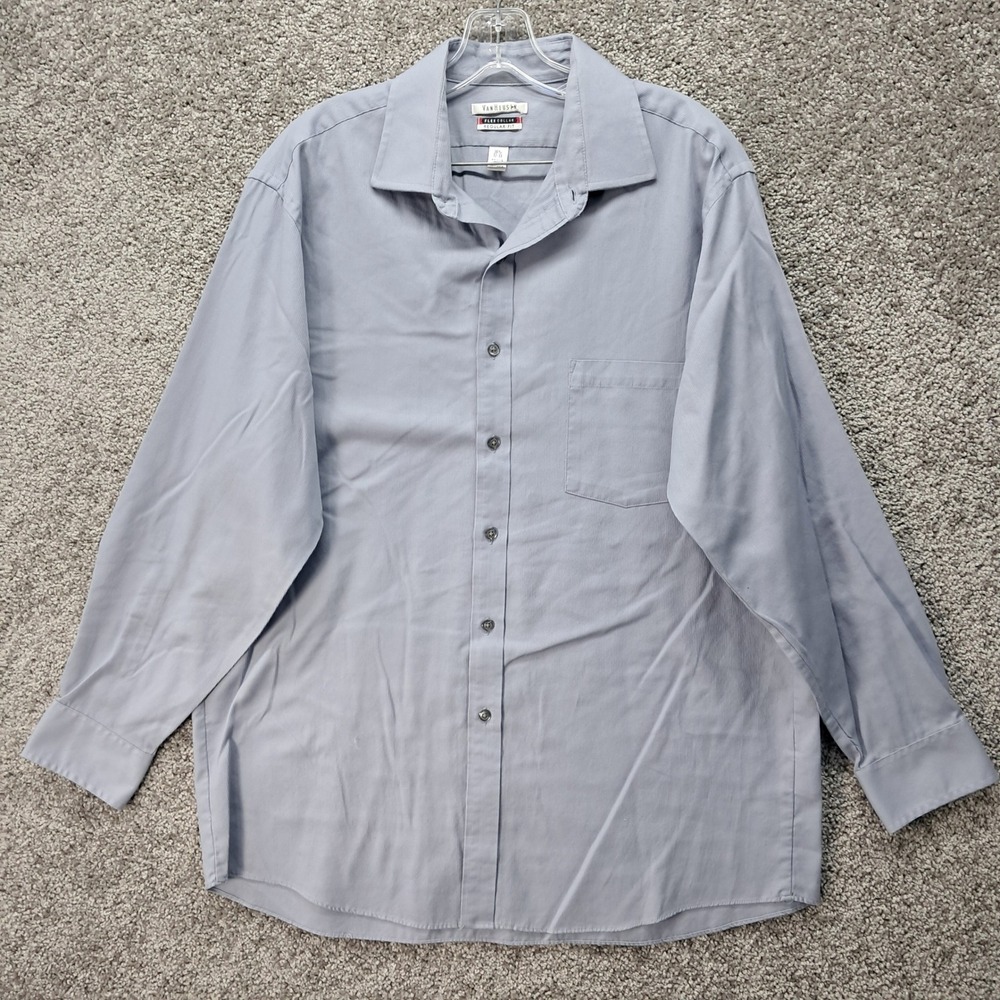 Van Heusen Mens Flex Collar Regular Fit Dress Shirt Blue 16.5 32/33 Wrinkle Free
